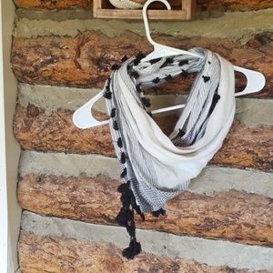 Black & White Scarf with Tassels